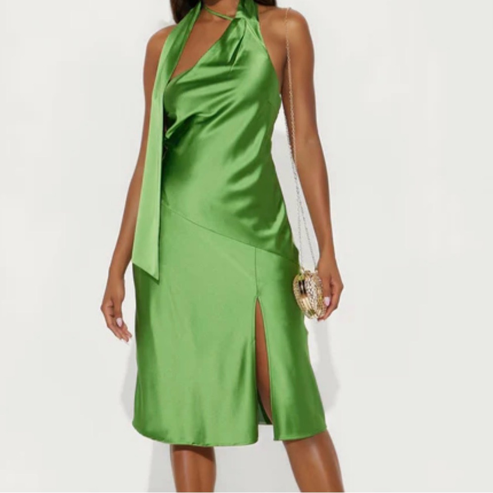 Fashion Nova Asymmetrical Green Dress